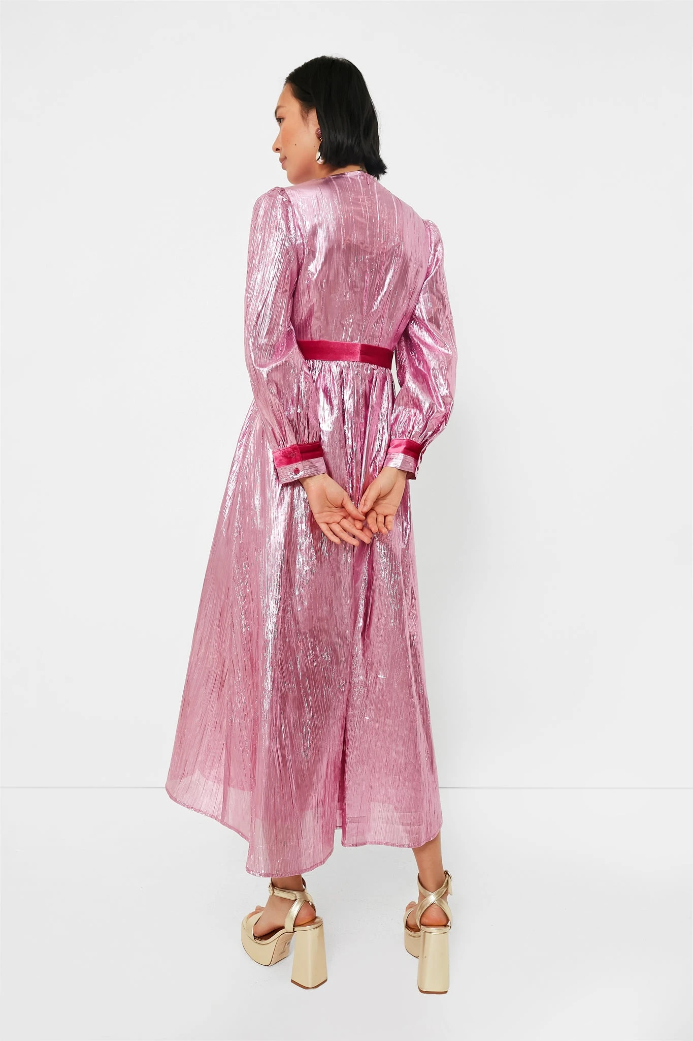 Pink Metallic Plisse Eloise Midi Dress - Image 4