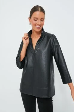 Black Leather Margot Top