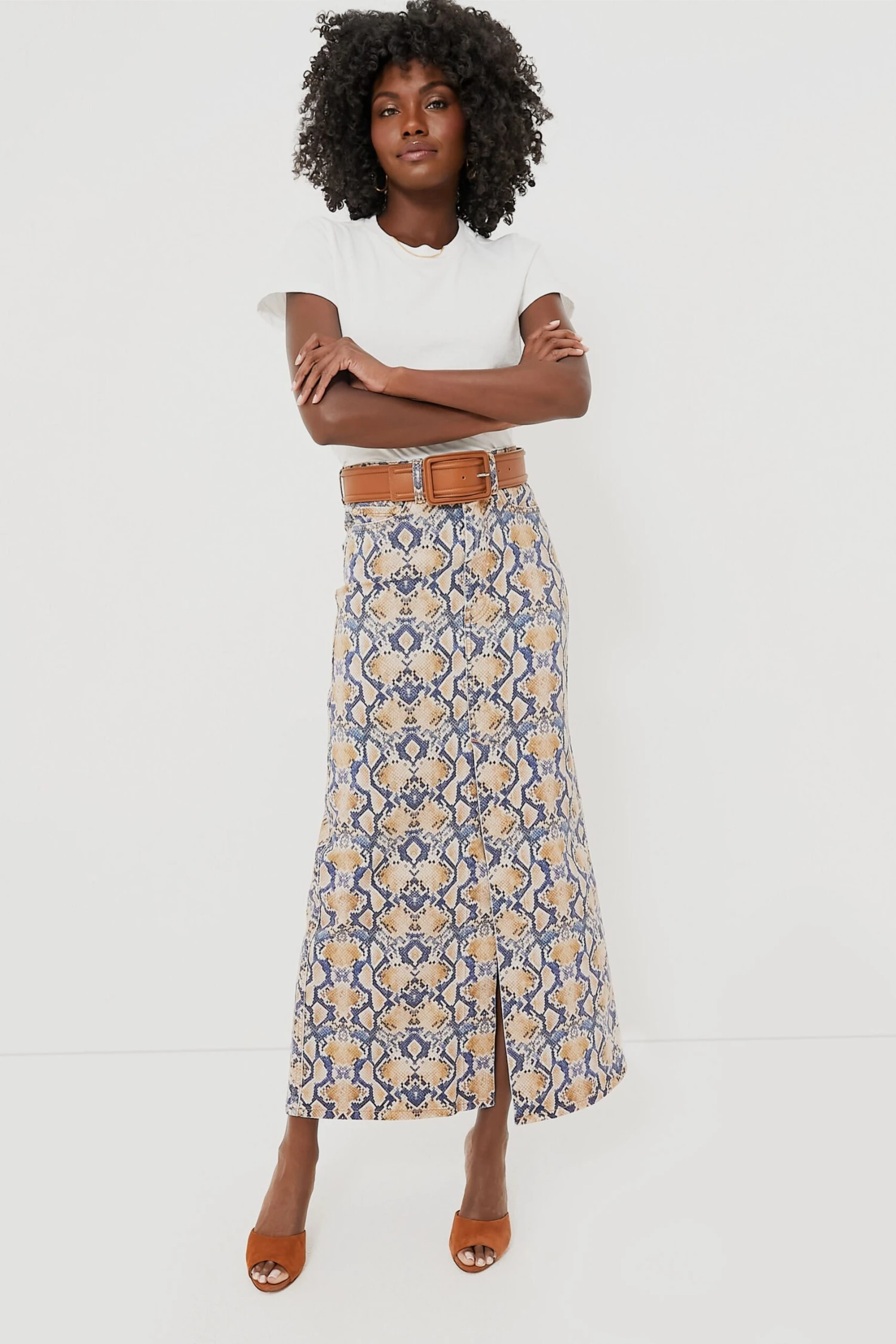 Ganni Safari Print Denim Maxi Slit Skirt - Image 2