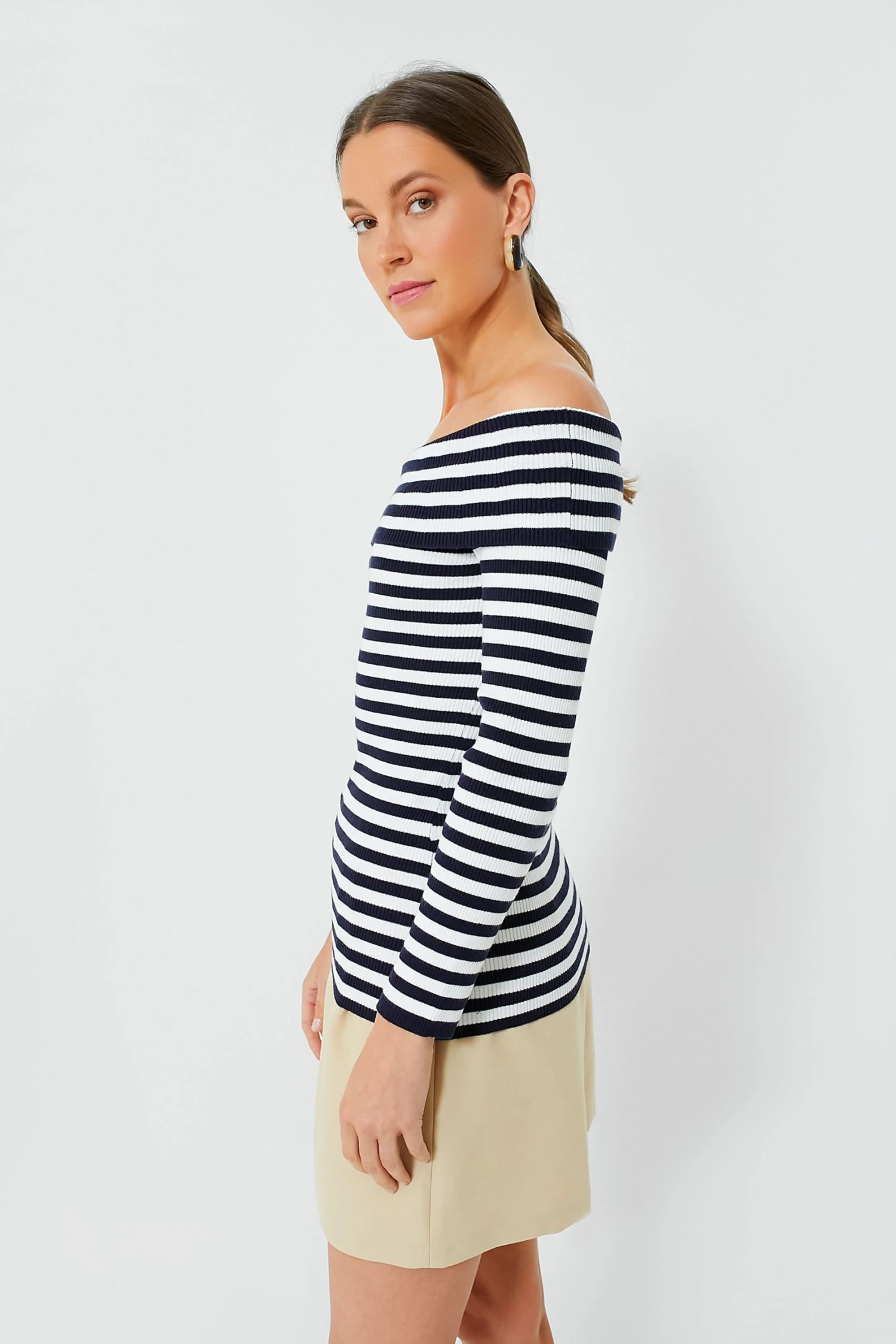Navy Stripe Off The Shoulder Reese Top - Image 3