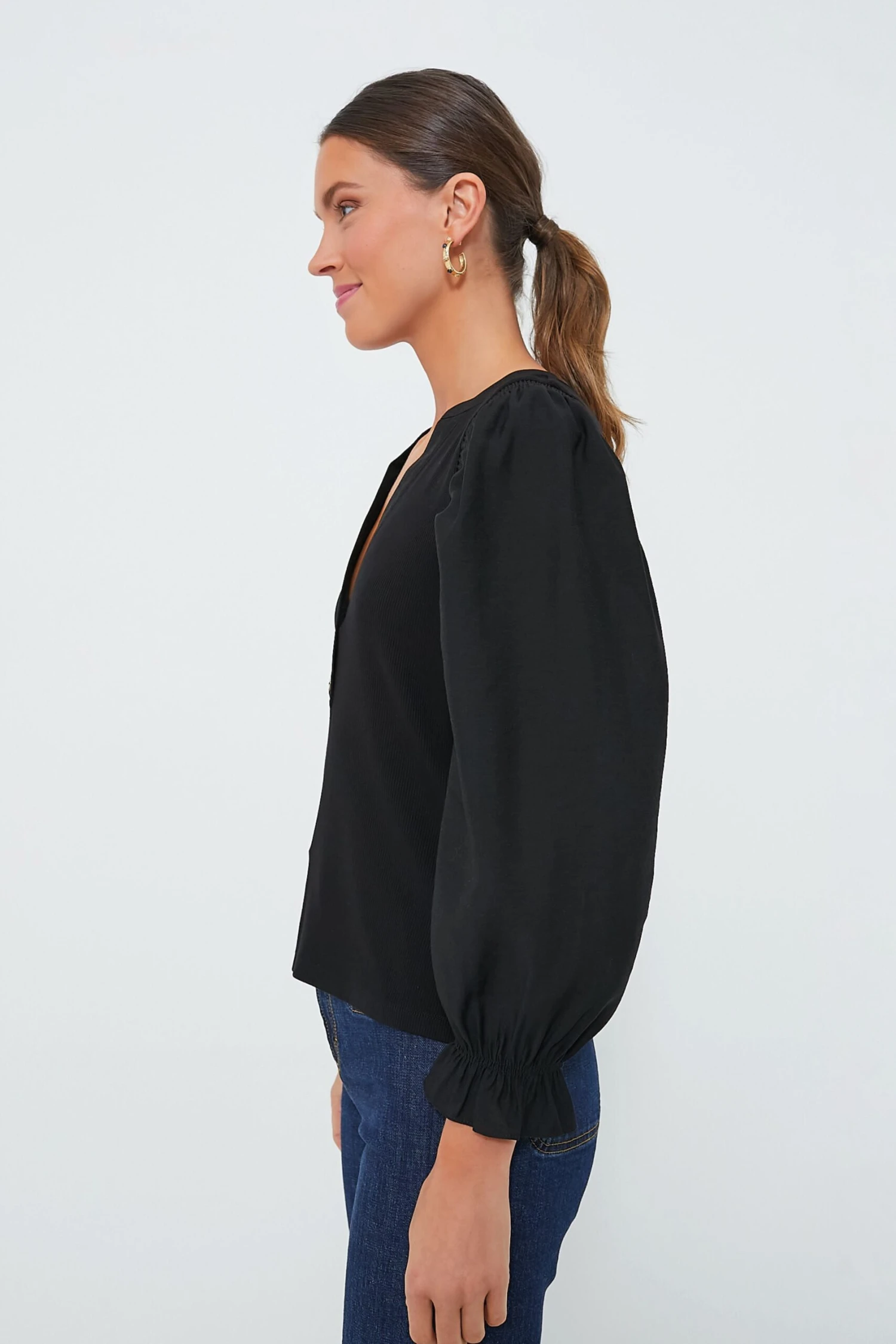 Black Long Sleeve Livia Puff Sleeve Top - Image 3