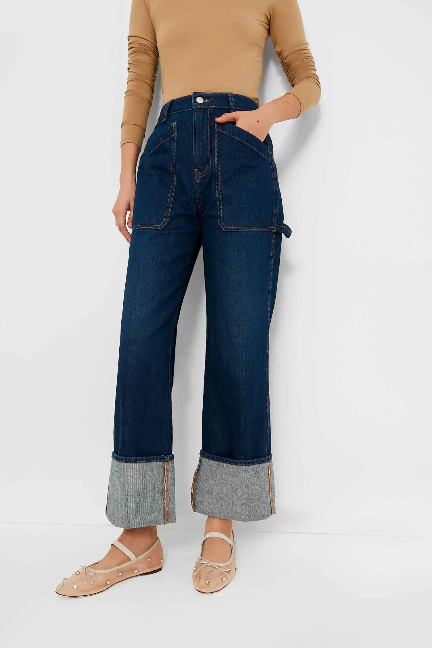 Veronica Beard Dusted Oxford Dylan High Rise Straight Leg With Cuff