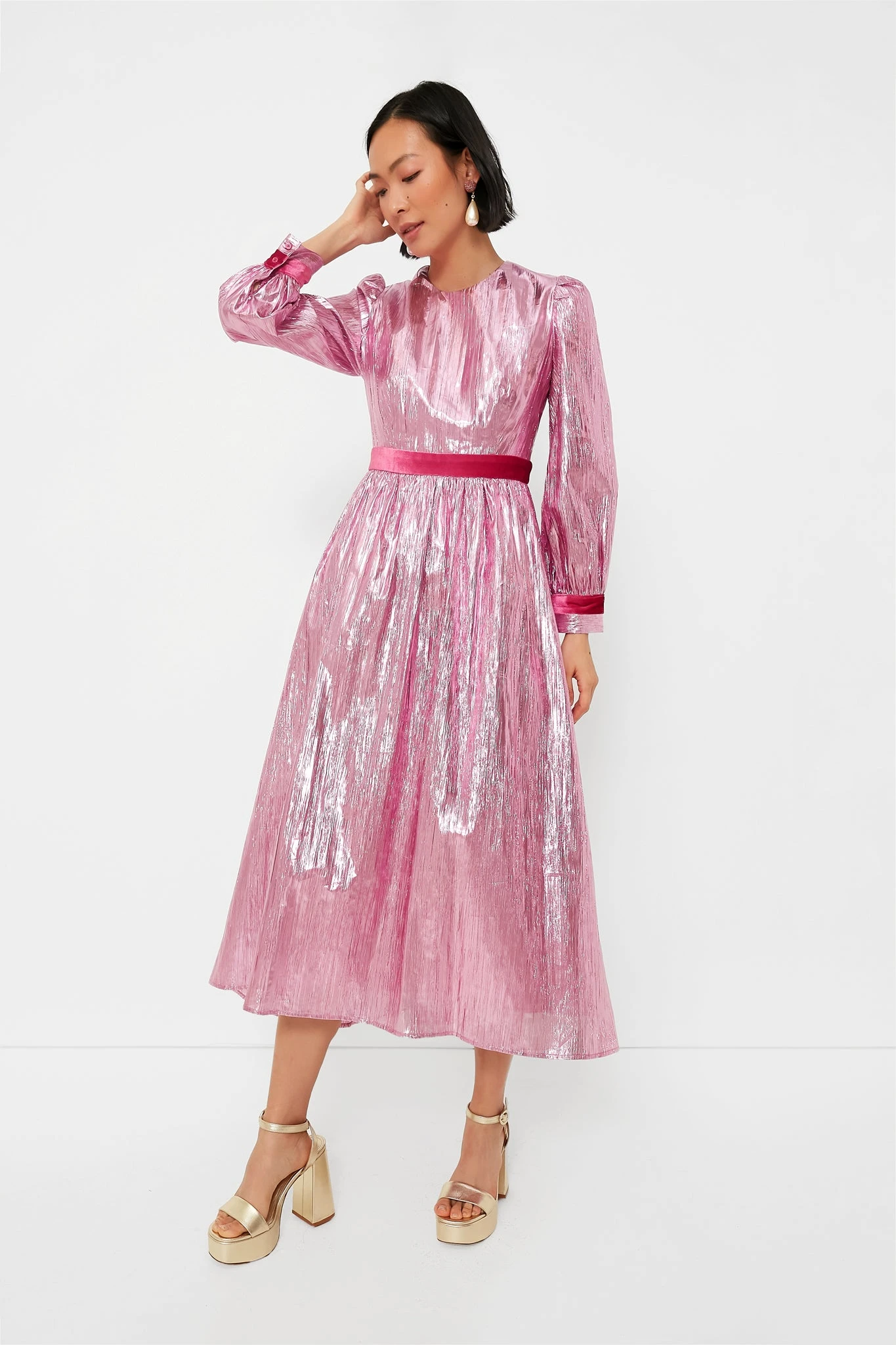 Pink Metallic Plisse Eloise Midi Dress - Image 2
