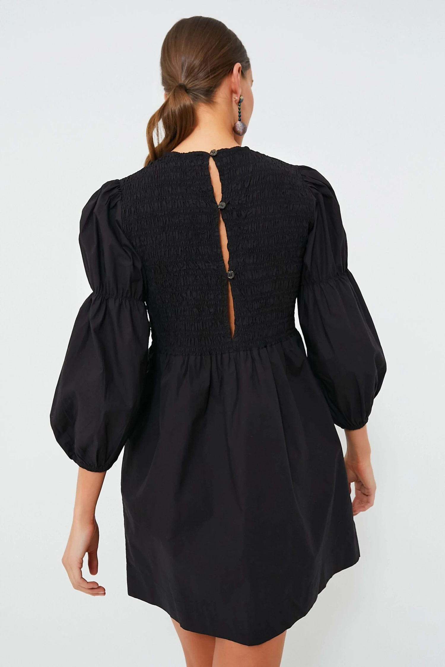 Ganni Black Cotton Poplin Mini Smock Dress - Image 4