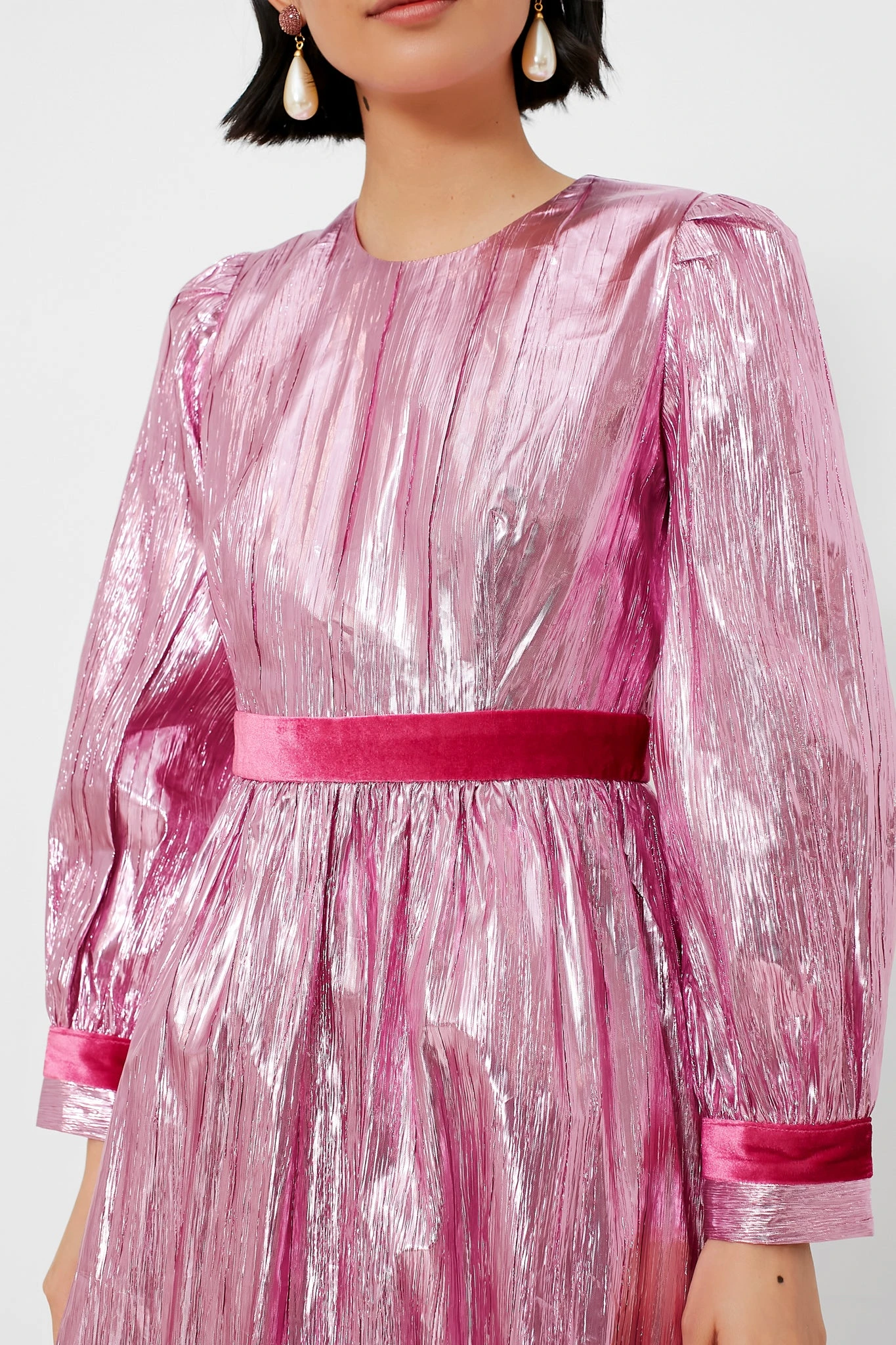 Pink Metallic Plisse Eloise Midi Dress - Image 5