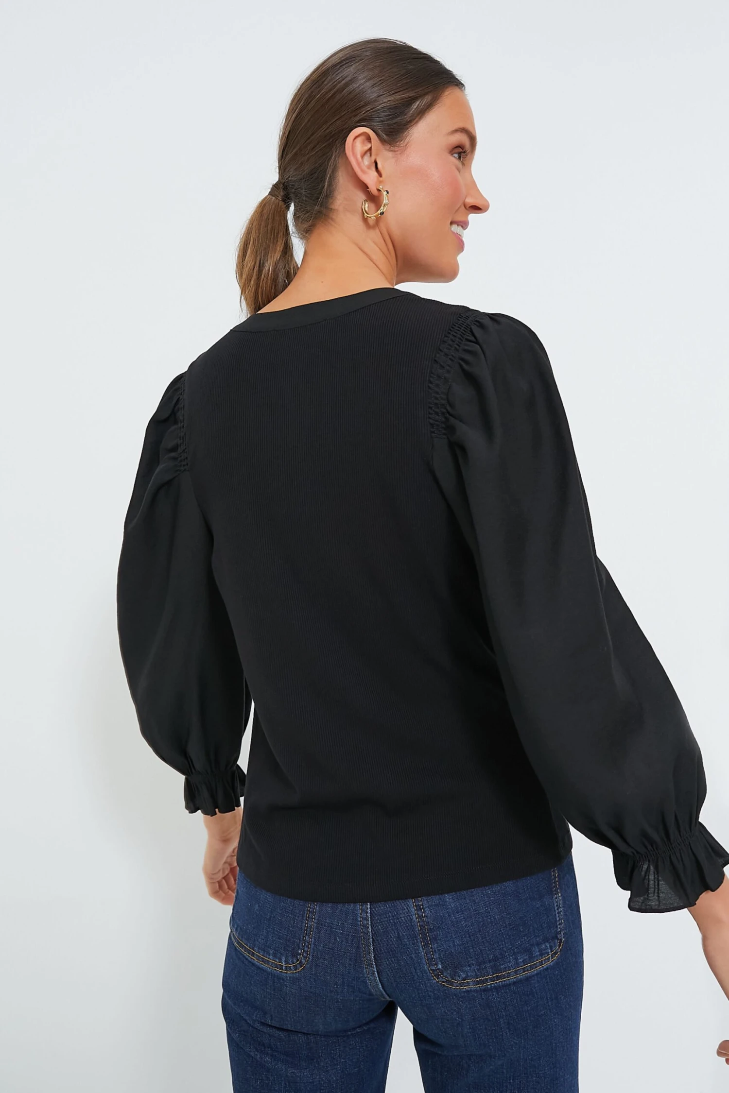 Black Long Sleeve Livia Puff Sleeve Top - Image 4