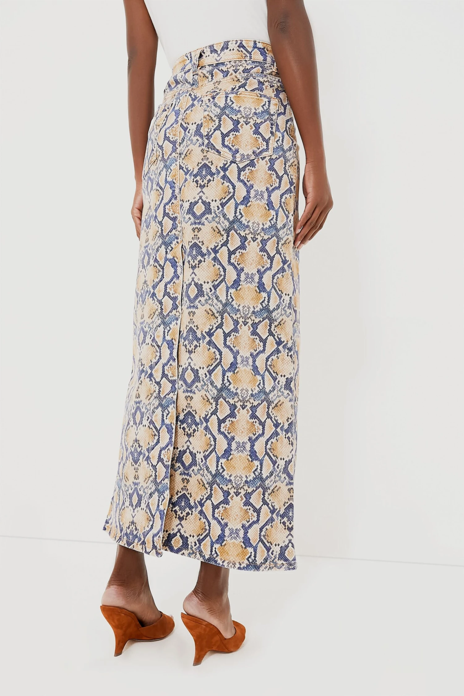 Ganni Safari Print Denim Maxi Slit Skirt - Image 4