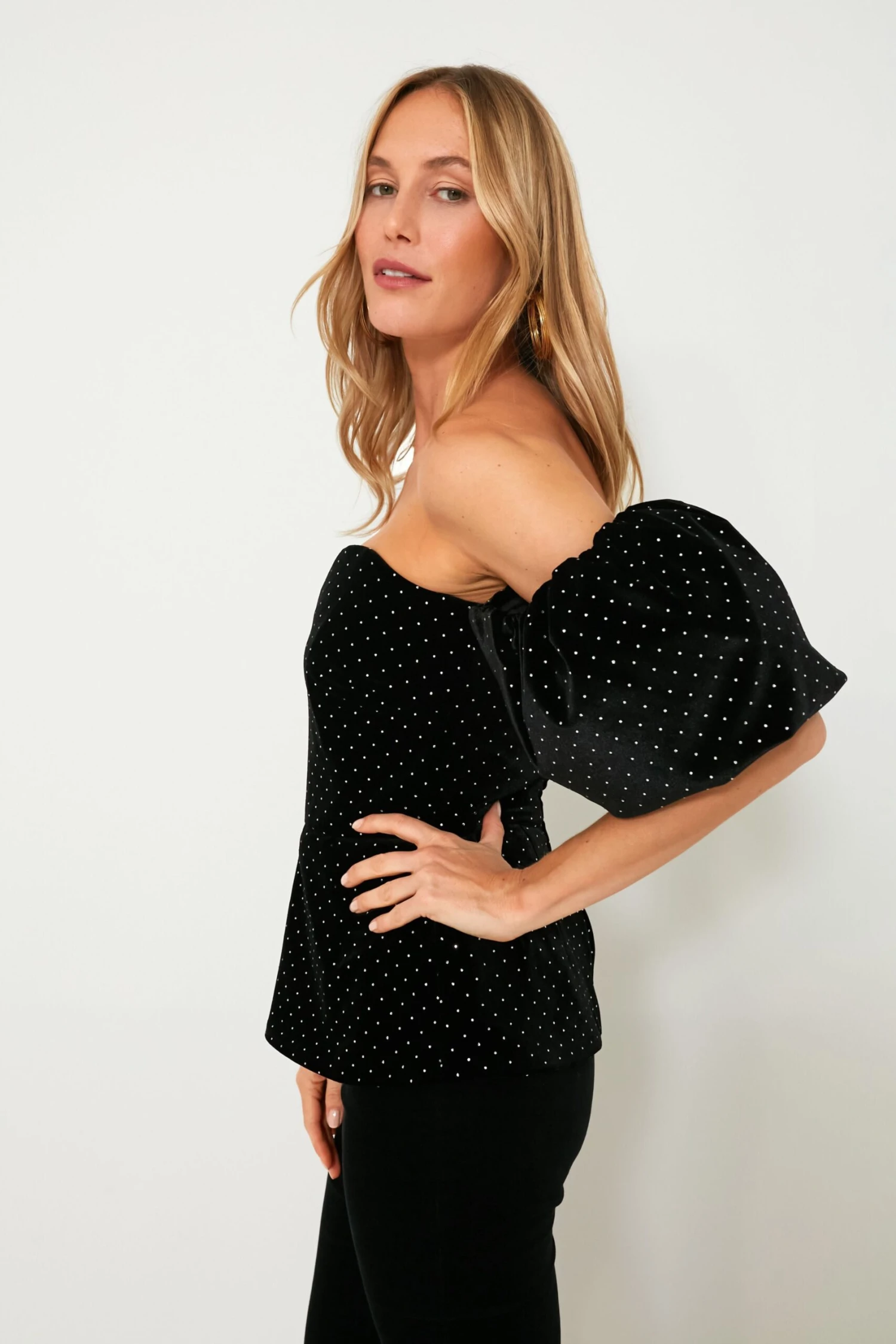 Black And Crystal Alma Velvet Top - Image 3