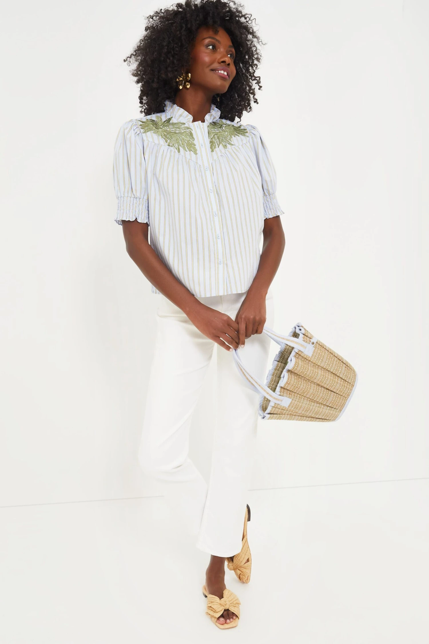 Embroidered Blue And Tan Stripe Nicole Shirt - Image 2