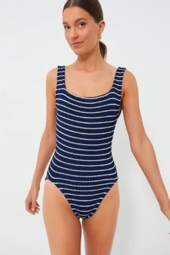 Navy And White Classic Square Neck One Piece