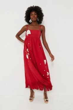 Venetian Red With Embroidery Gavin Midi Dress