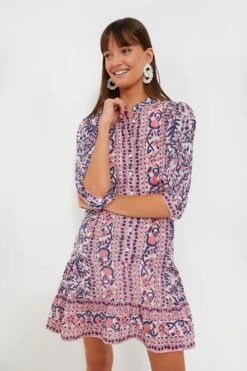 Pink And Navy Floral Piper Mini Dress