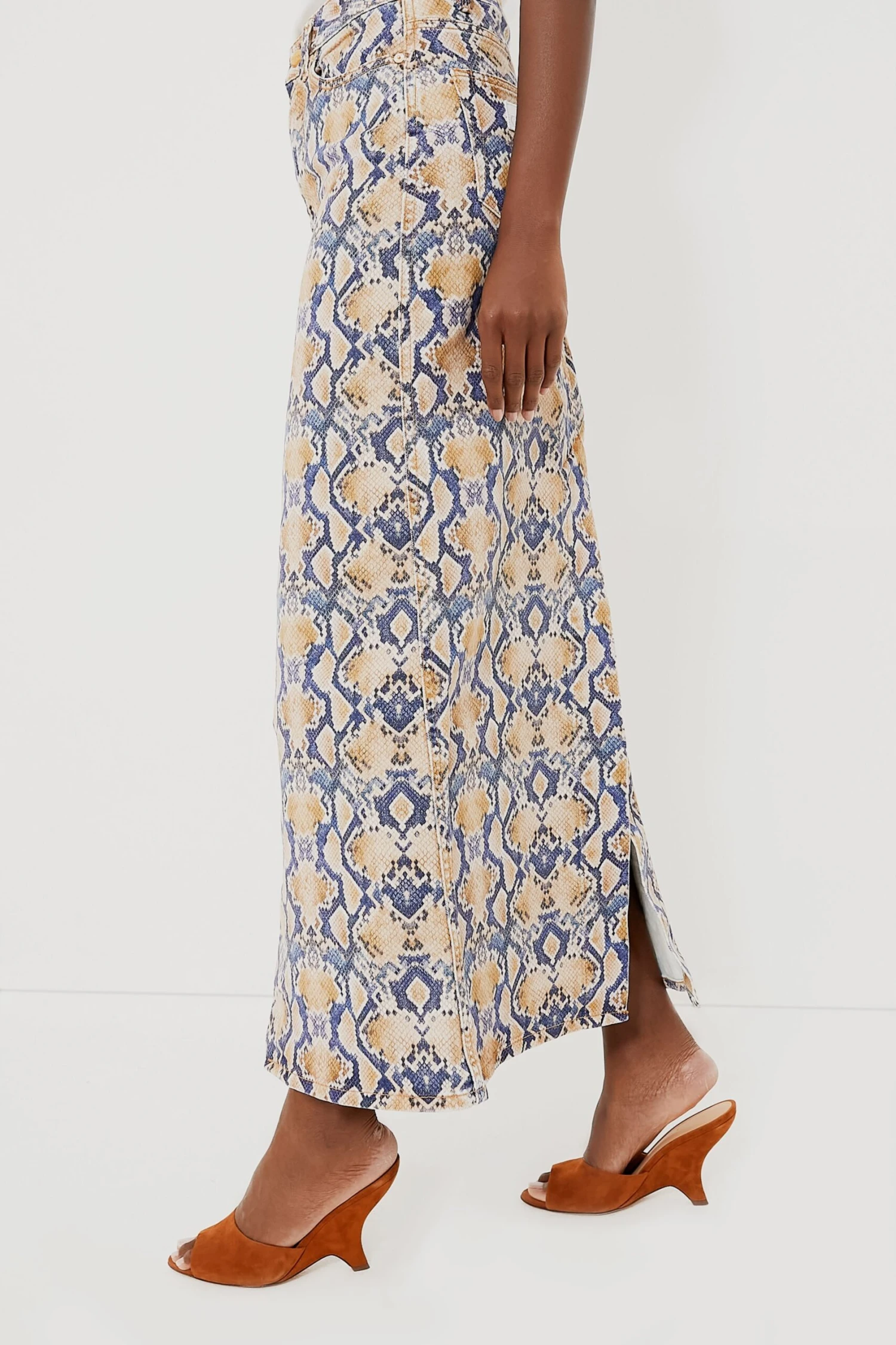 Ganni Safari Print Denim Maxi Slit Skirt - Image 3