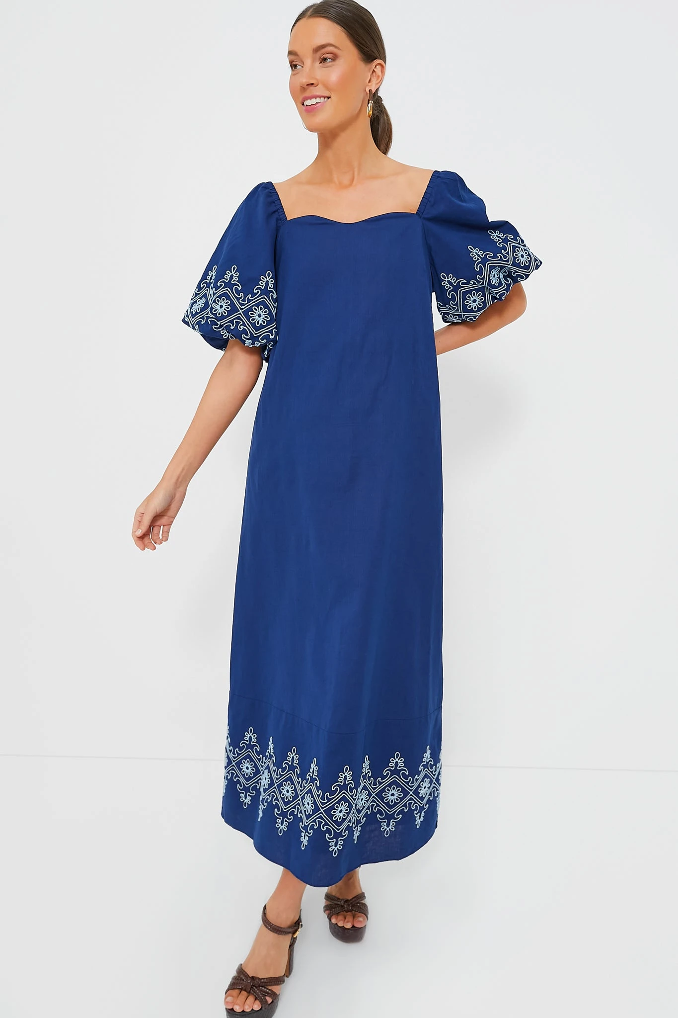 Royal With White Embroidery Maggie Maxi Dress - Image 2