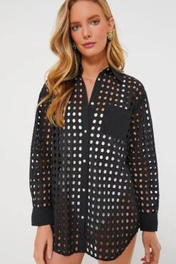 Solid & Striped Black Eyelet Oxford Tunic