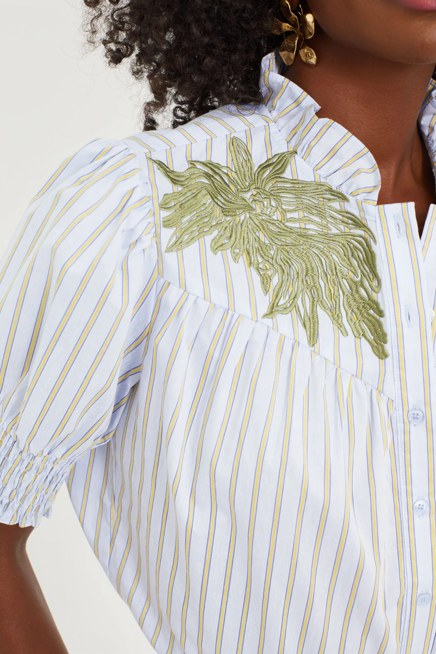 Embroidered Blue And Tan Stripe Nicole Shirt - Image 5