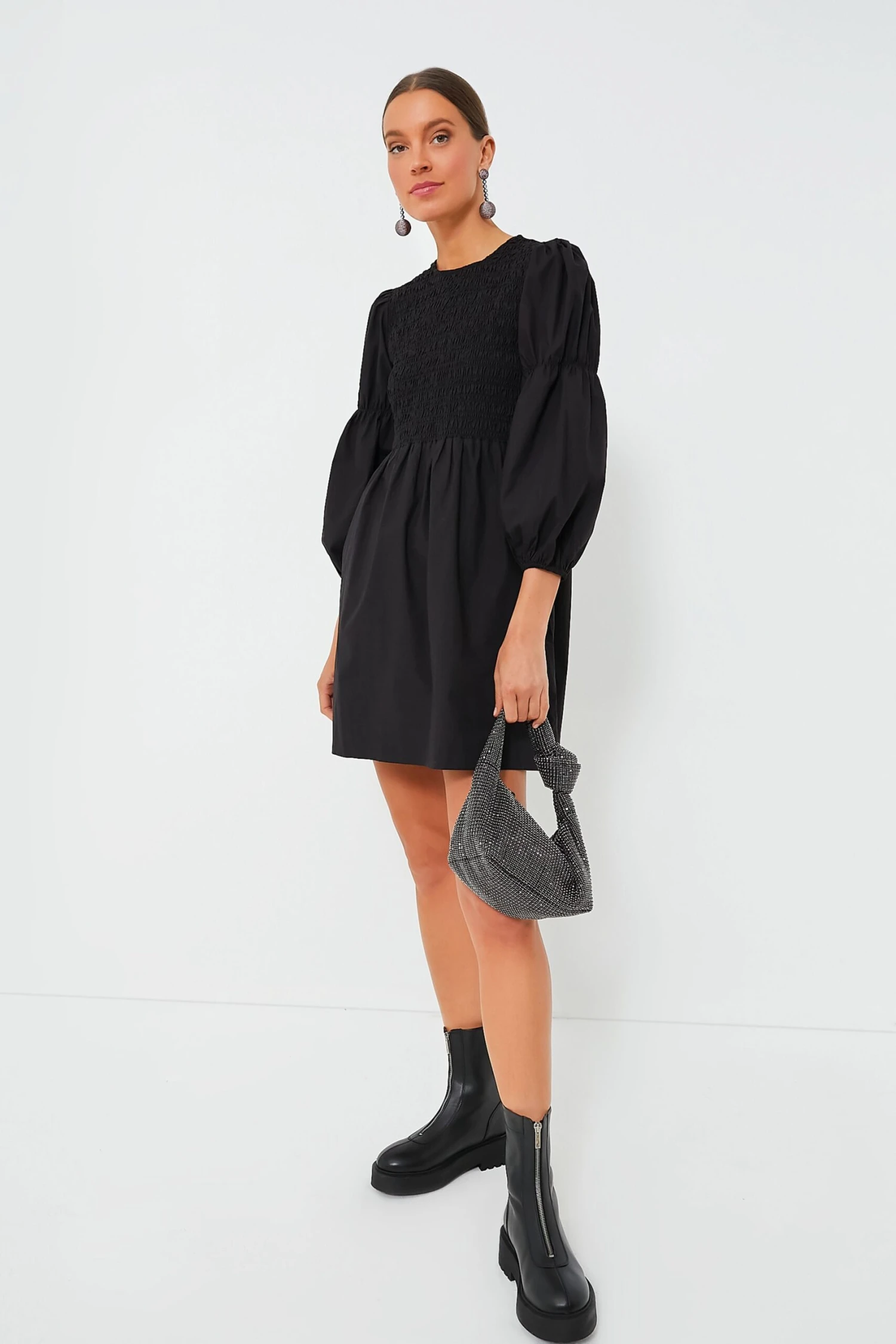 Ganni Black Cotton Poplin Mini Smock Dress - Image 6