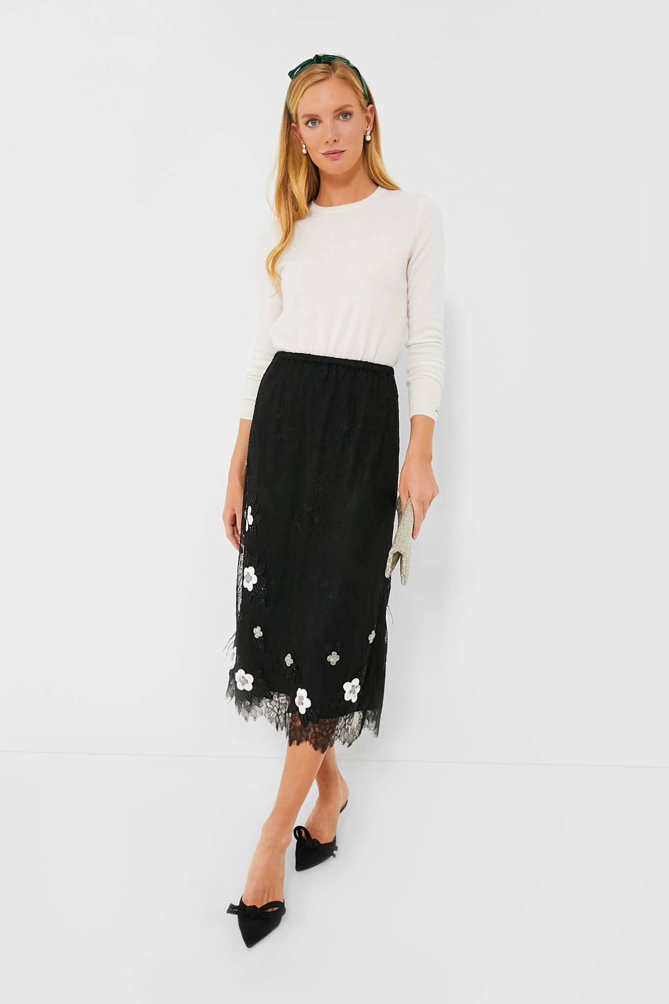 Black Bethany Lace Midi Skirt - Image 2
