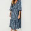 Slate Blue Floral Rhoda Ric-Rac Maxi Dress