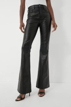 Veronica Beard Black Vegan Leather Beverly High Rise Skinny Flare