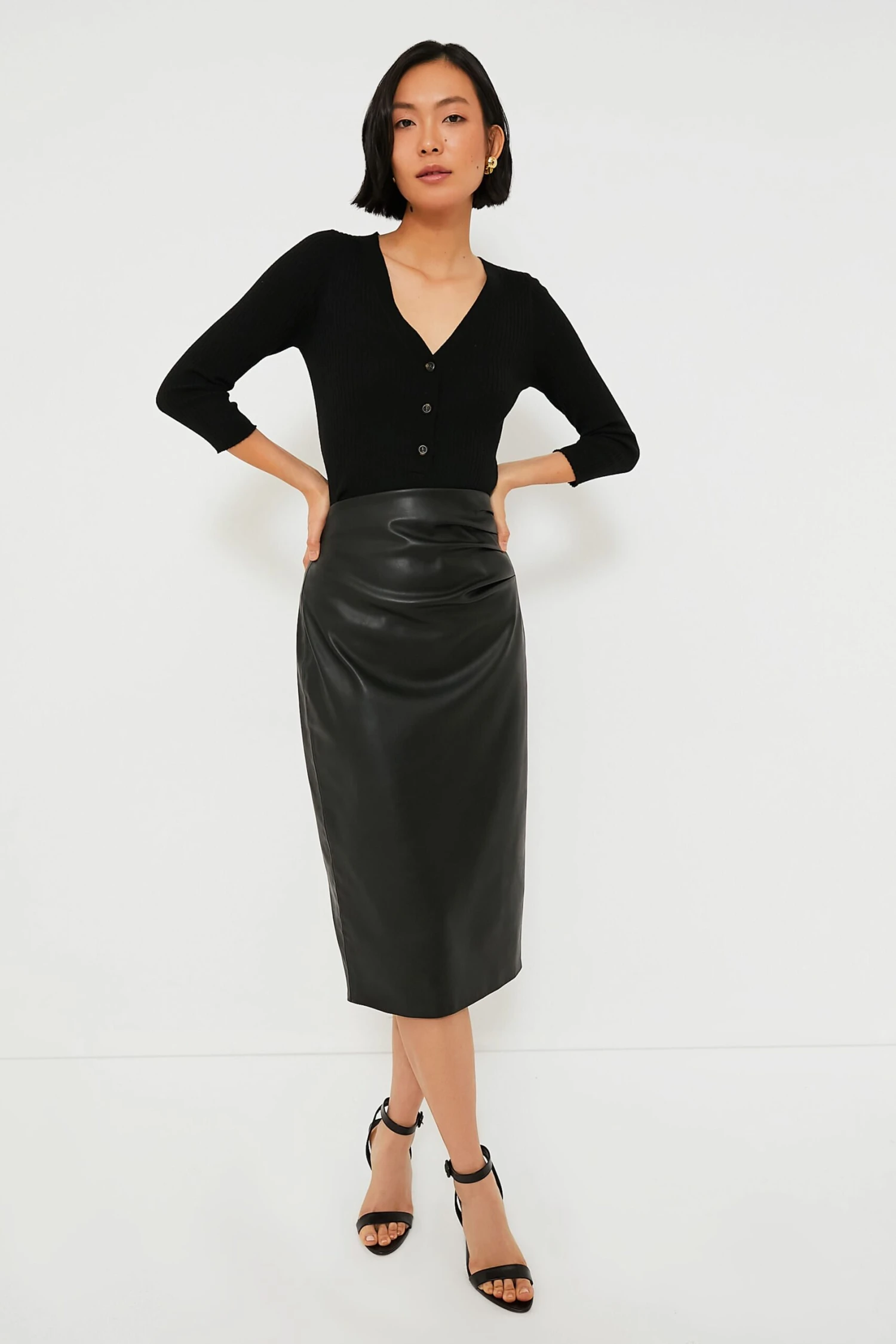 Black Leather Monica Midi Skirt - Image 2