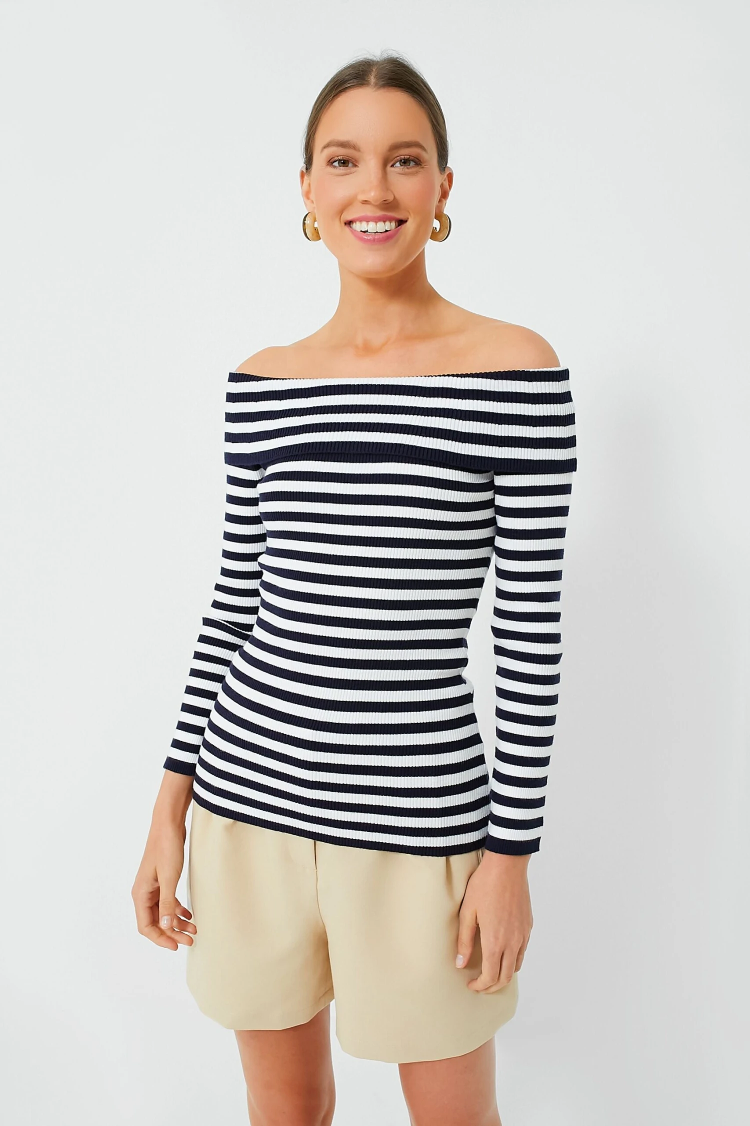 Navy Stripe Off The Shoulder Reese Top - Image 6