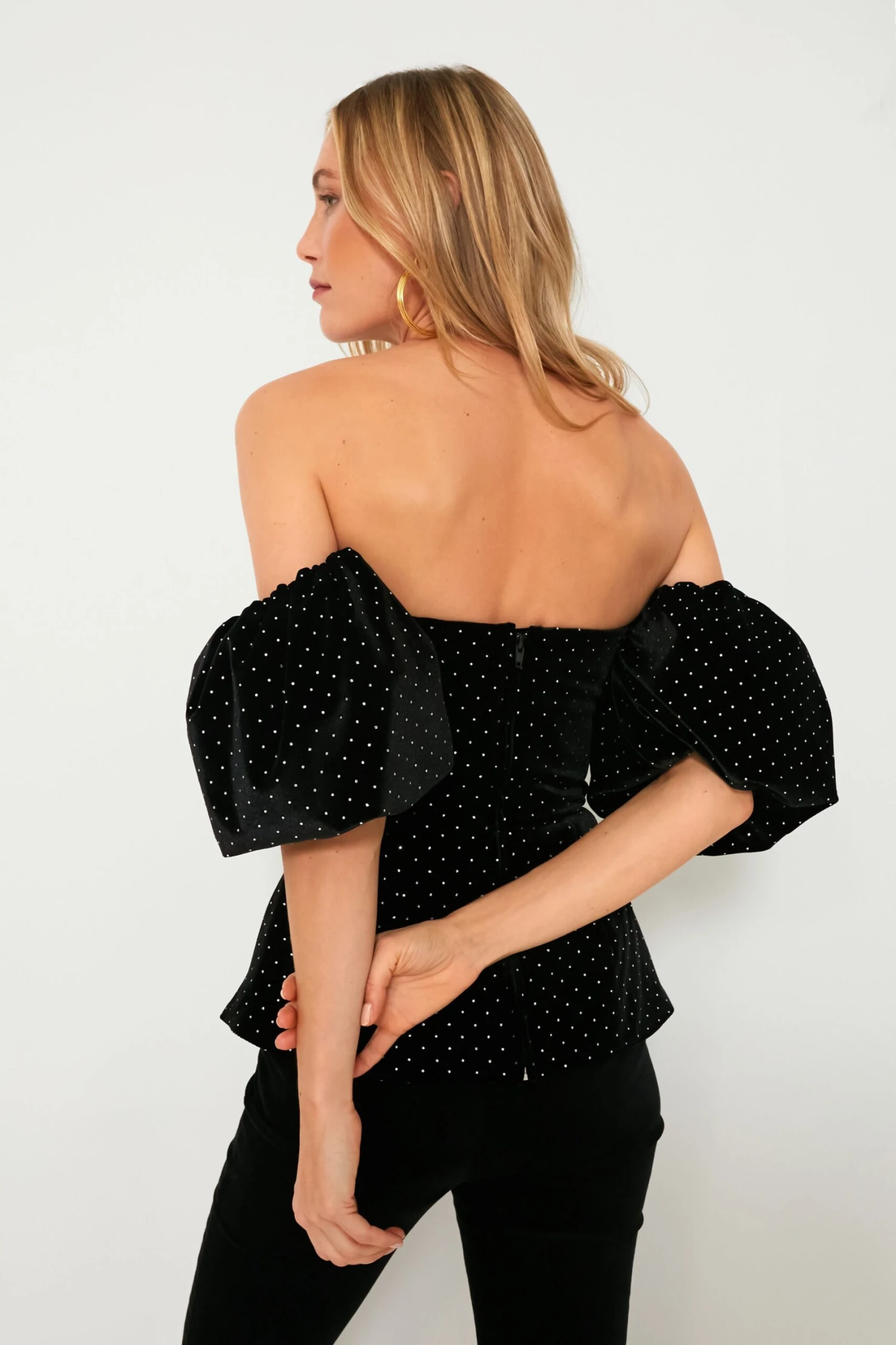 Black And Crystal Alma Velvet Top - Image 4