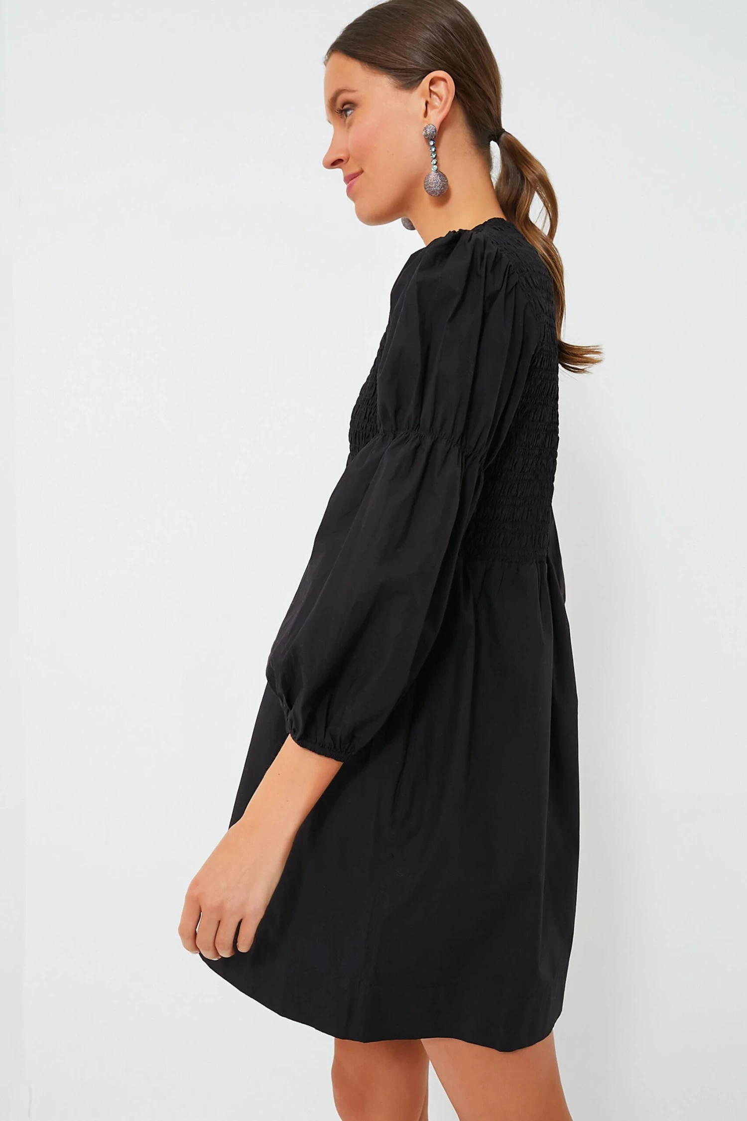 Ganni Black Cotton Poplin Mini Smock Dress - Image 3