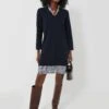 Navy Wool And Cotton Combo Sweaterdress