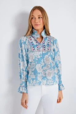 ANTIK BATIK Blue Peony Blouse