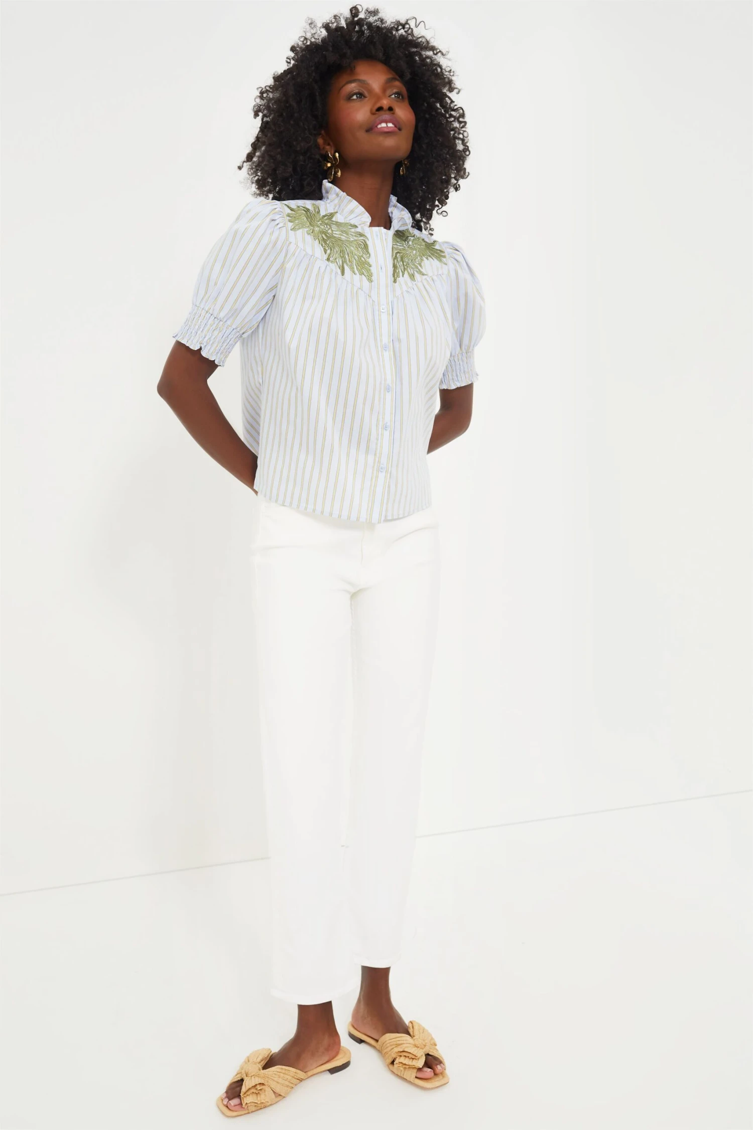 Embroidered Blue And Tan Stripe Nicole Shirt - Image 6