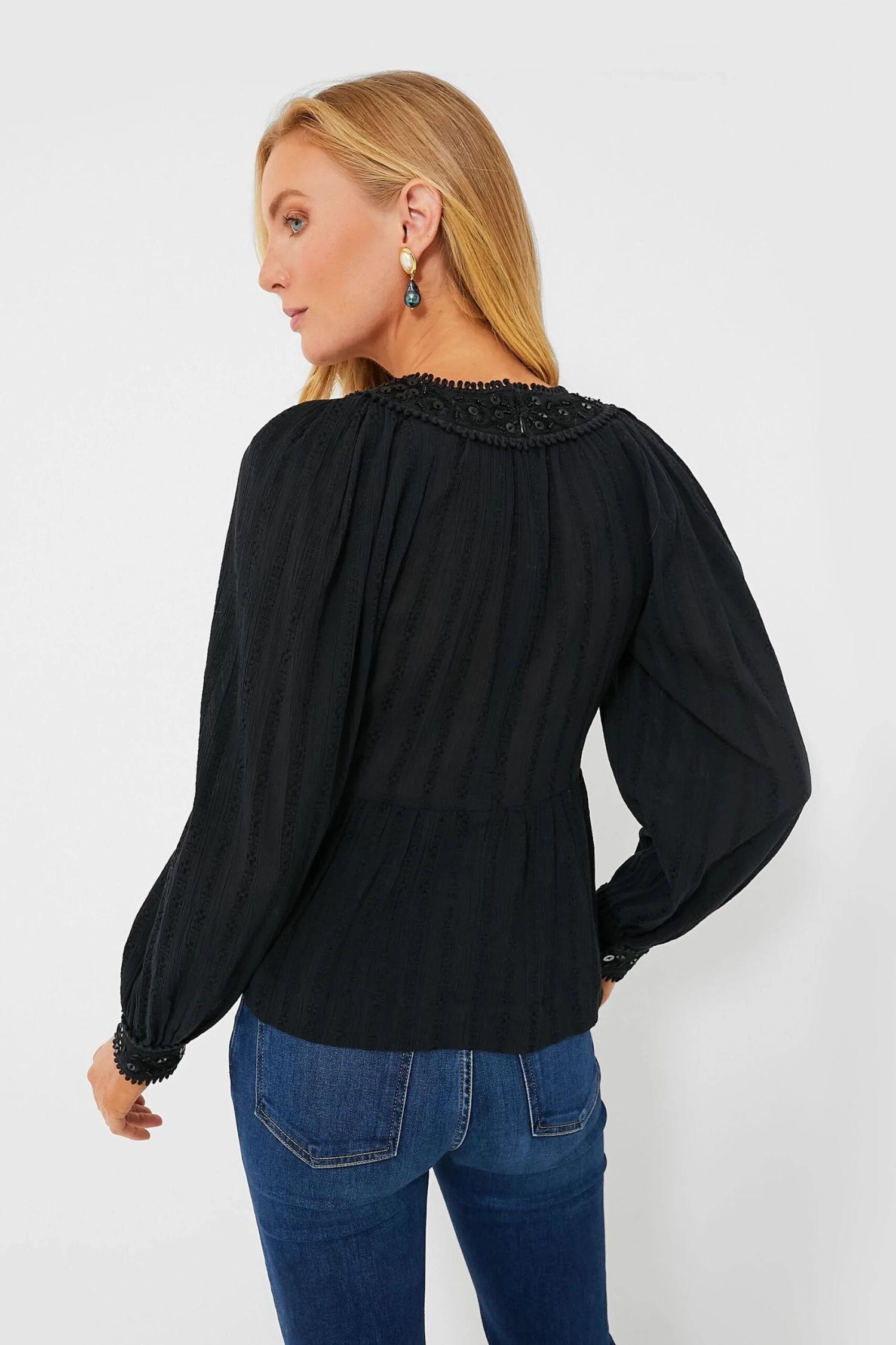Black Charlotte Embroidery Long Sleeve Top - Image 4