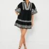 Black Cordera Embroidery Short Sleeve Tiered Dress