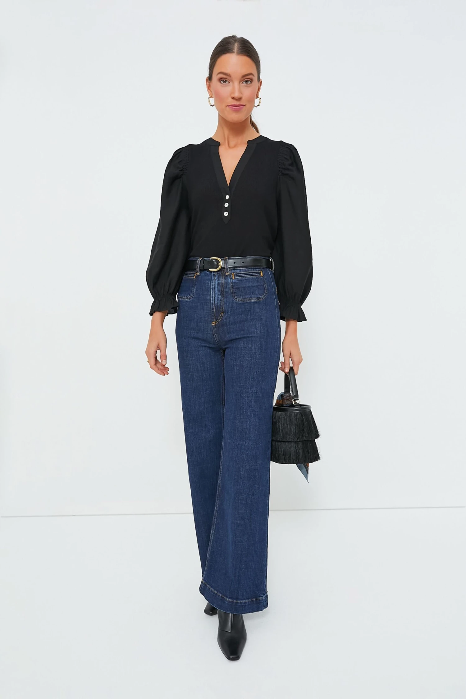 Black Long Sleeve Livia Puff Sleeve Top - Image 2