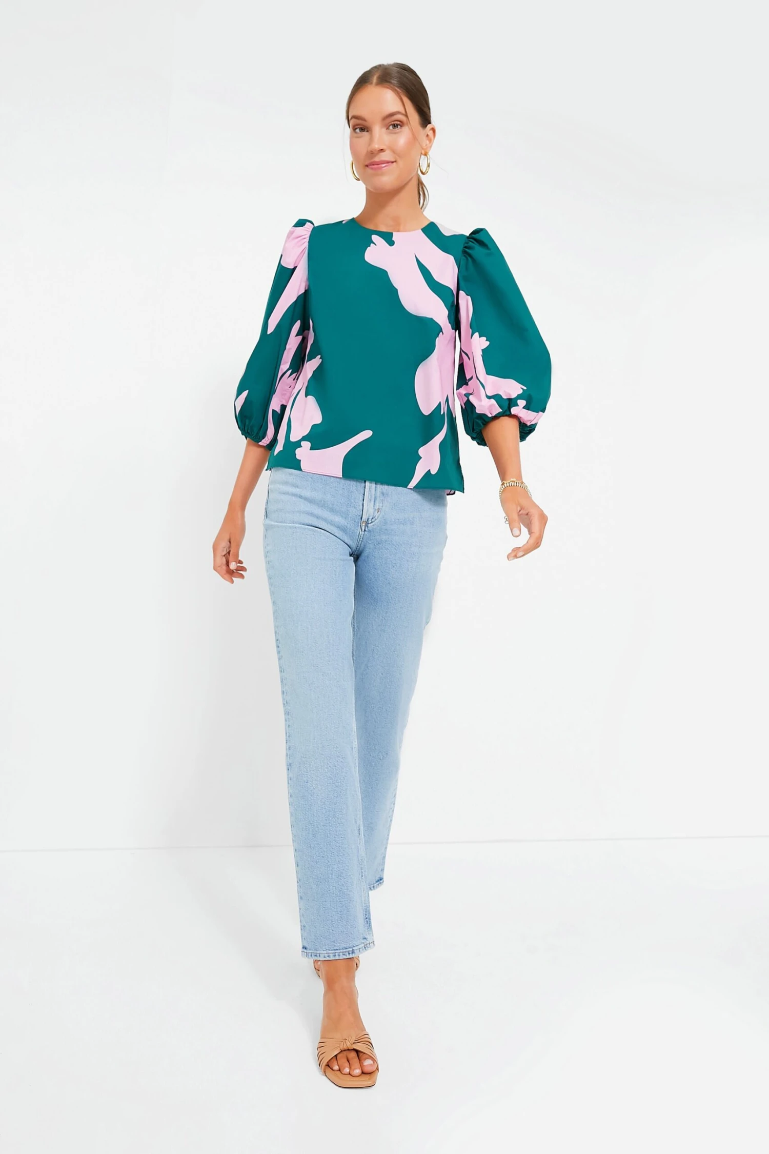 Pink & Green Penelope Puff Sleeve Top - Image 3