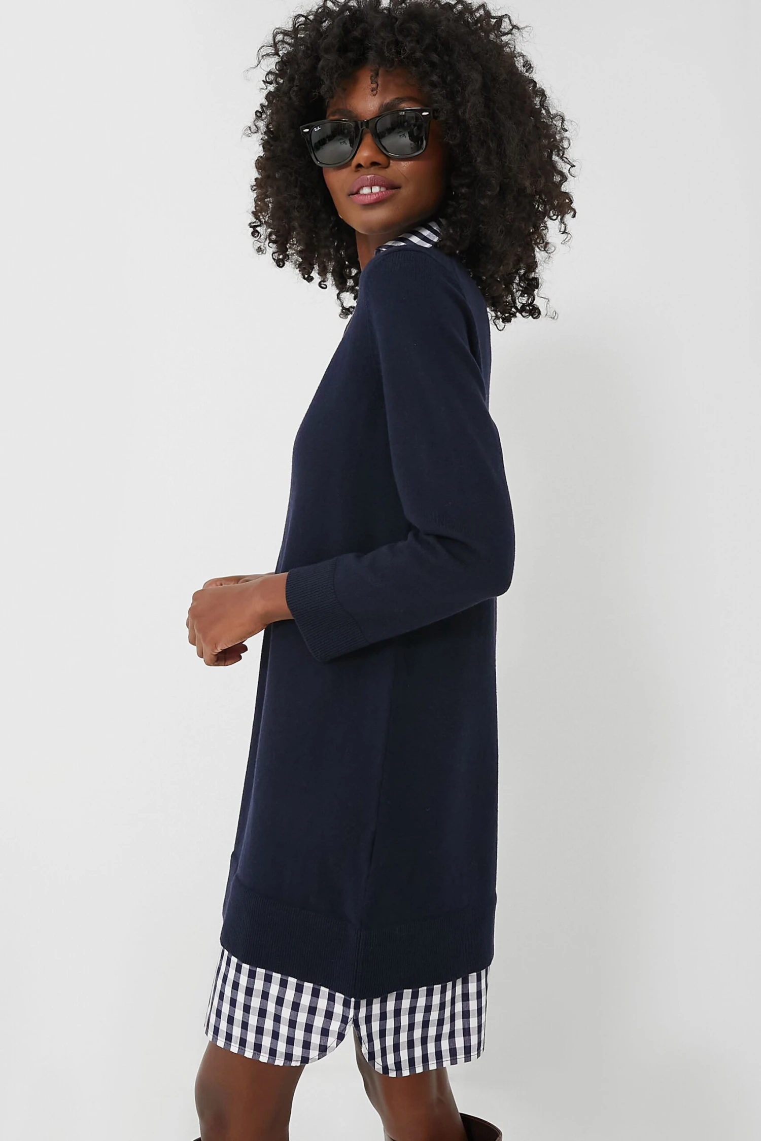Navy Wool And Cotton Combo Sweaterdress - Image 3