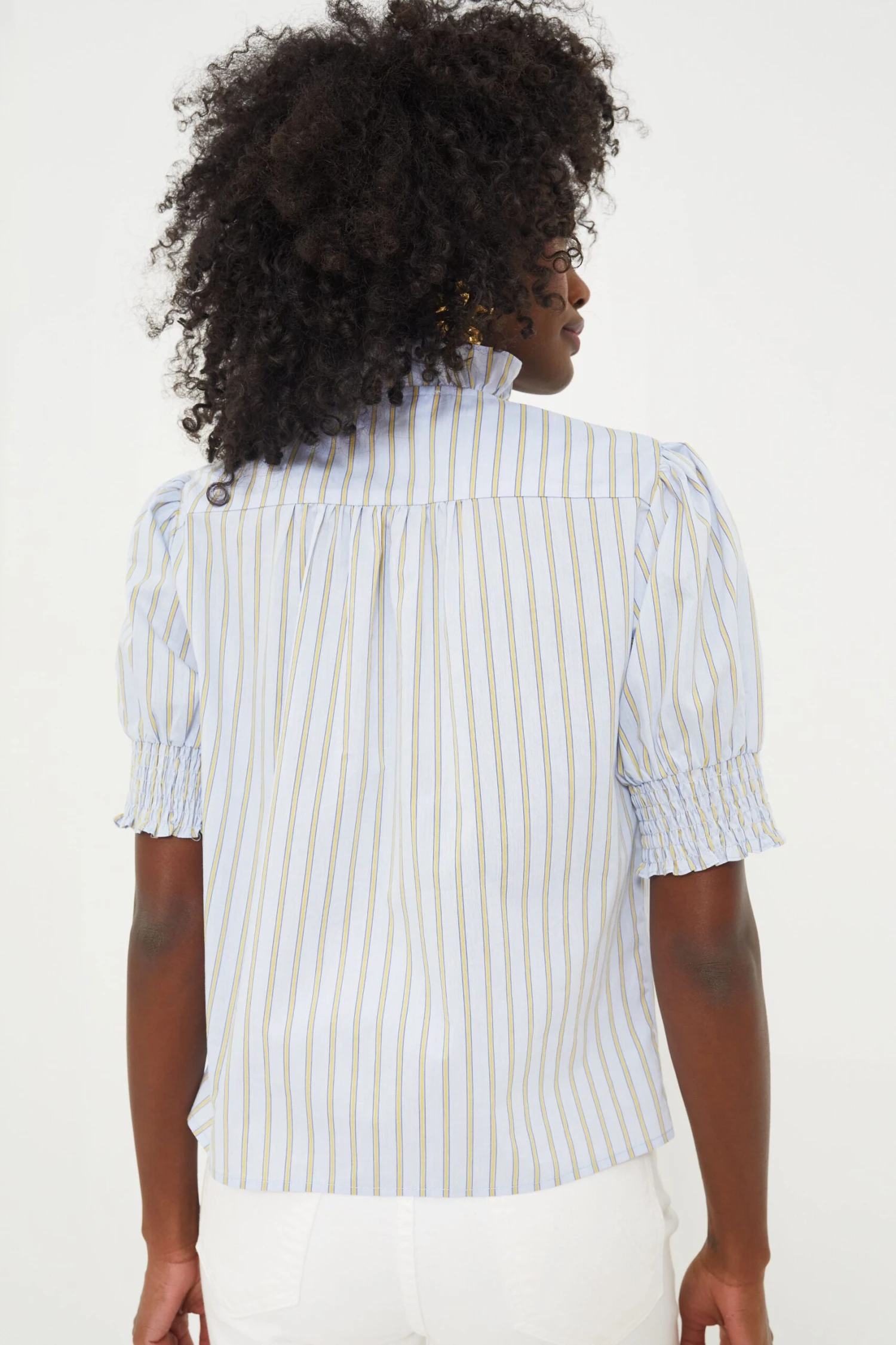 Embroidered Blue And Tan Stripe Nicole Shirt - Image 4