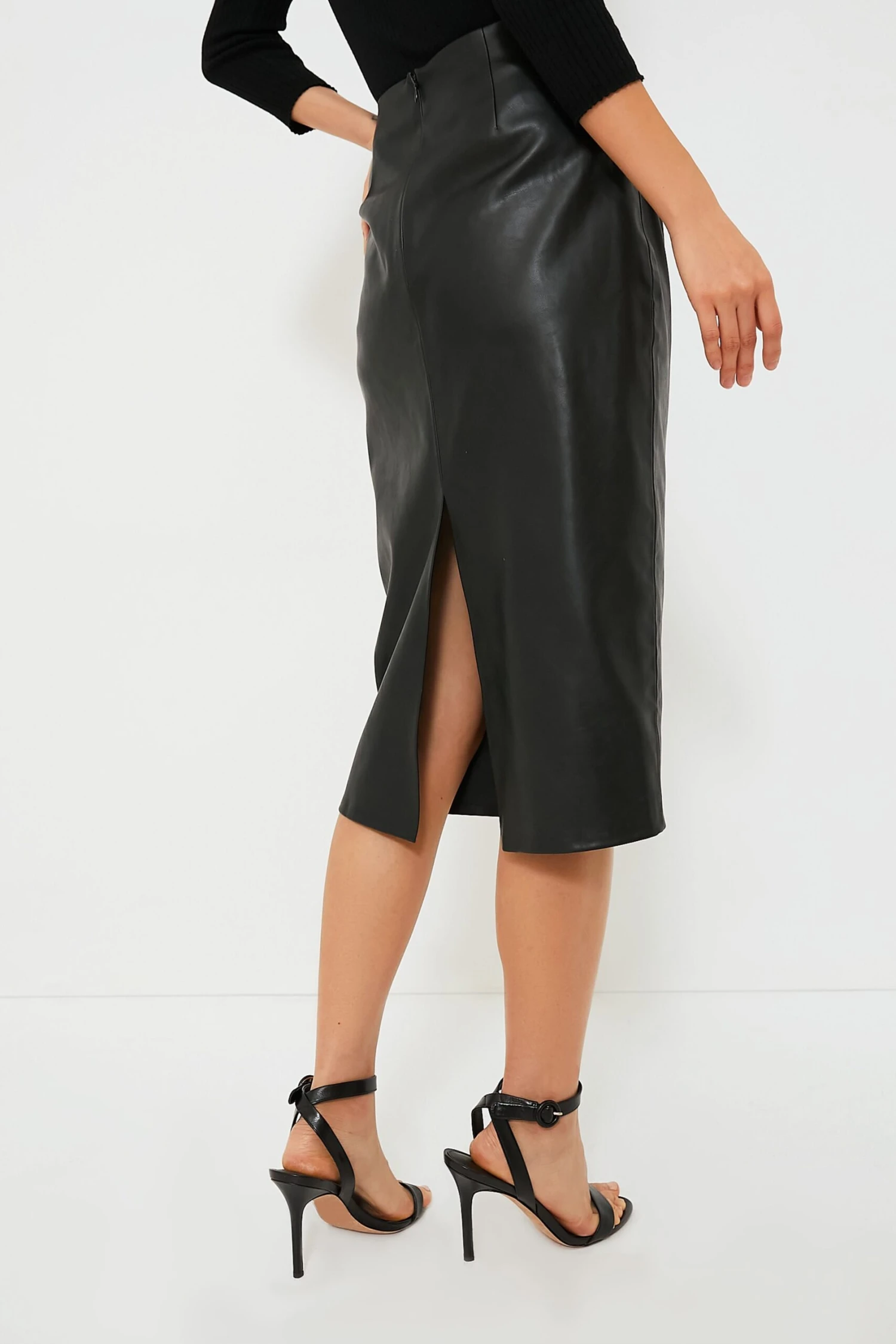 Black Leather Monica Midi Skirt - Image 3