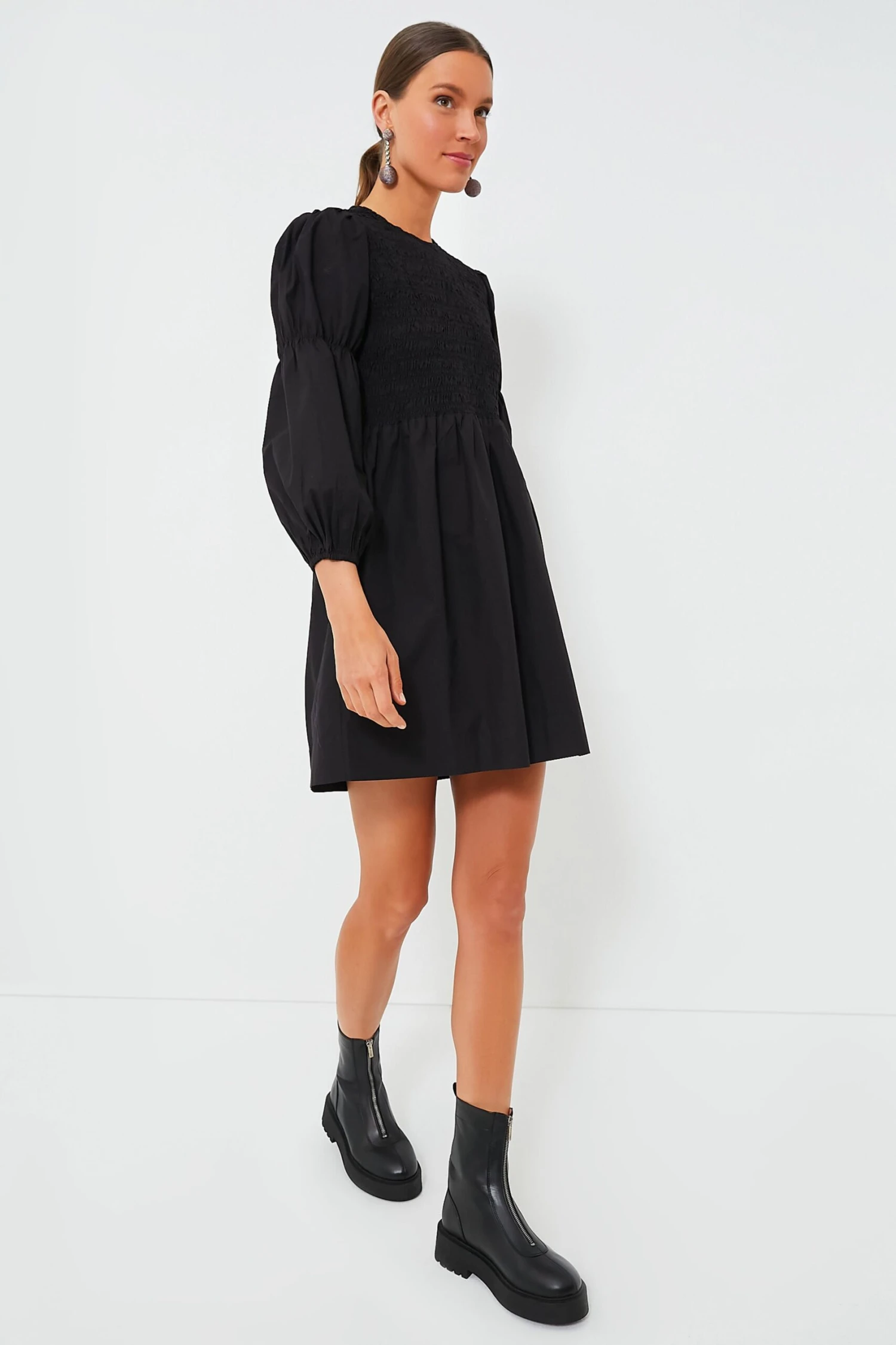 Ganni Black Cotton Poplin Mini Smock Dress - Image 2