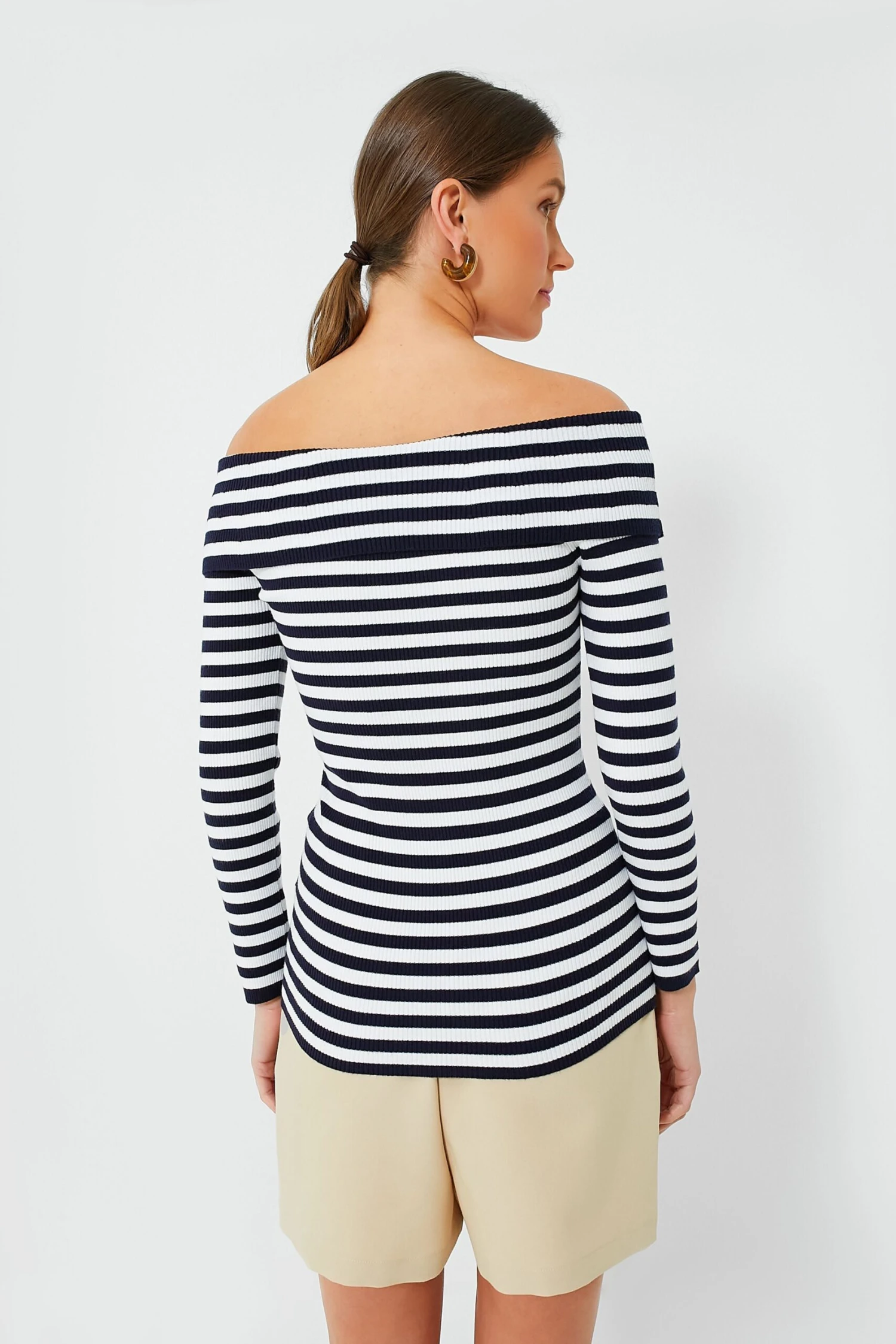 Navy Stripe Off The Shoulder Reese Top - Image 4